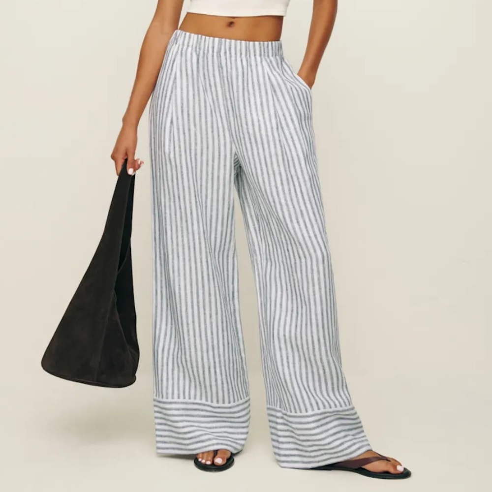 Reformation White and Gray Striped Wide Leg Pants